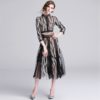 Floral Embroidery Stand Collar Hollow Out Long Party Dress