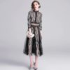 Floral Embroidery Stand Collar Hollow Out Long Party Dress - Image 2