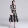 Floral Embroidery Stand Collar Hollow Out Long Party Dress - Image 3