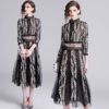 Floral Embroidery Stand Collar Hollow Out Long Party Dress - Image 4