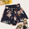 Floral Print Belted Wide Leg Loose Summer Shorts