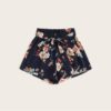 Floral Print Belted Wide Leg Loose Summer Shorts - Image 2
