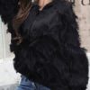 Full Zip Hoodie Fringe Long Sleeve Hooded Jacket - Image 9