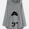 Funny Cat Pocket Overhead Fleece Hoodies - Image 2