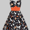 Vintage1950s Halloween Straps Neck Buttons Swing Dress - Image 2