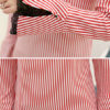 High Collar Asymmetrical Academic Stripes Split Lace Long Sleeves Tops - Image 4