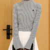 High Collar Asymmetrical Academic Stripes Split Lace Long Sleeves Tops - Image 5