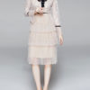 Jewel Neck Long Sleeves Layered Buttons Mini Dress
