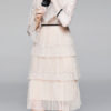 Jewel Neck Long Sleeves Layered Buttons Mini Dress - Image 2