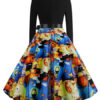 Jewel Neck Long Sleeves Printed Vintage Dress - Image 3