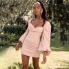 Long Lantern Sleeve Backless Strapless Sexy Mini Dresses