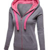Long Sleeve Two Tone Zip Up Hoodie Jacket - Image 2