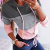 Long Sleeves Color Block Hooded Sweatshirt