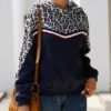 Long Sleeves Leopard Print Hooded Sweatshirt