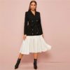 Notched Collar Double Breasted Midi Blazer Elegant Dress