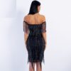 Off Shoulder Striped Glitter Elegant Tassel Mini Dress - Image 6