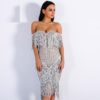 Off Shoulder Striped Glitter Elegant Tassel Mini Dress - Image 7