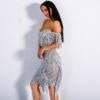 Off Shoulder Striped Glitter Elegant Tassel Mini Dress - Image 9