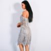 Off Shoulder Striped Glitter Elegant Tassel Mini Dress - Image 10