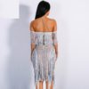 Off Shoulder Striped Glitter Elegant Tassel Mini Dress - Image 12