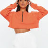 Oversized Half Zip Long Sleeve Cropped Sweatshirt