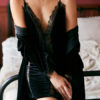 Pajamas Sleepwear Lace Straps Neck Velour Lingerie - Image 6