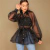 Peplum Organza Lantern Sleeve Ruffle Sexy Blouses