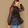 Peplum Organza Lantern Sleeve Ruffle Sexy Blouses - Image 3