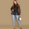 Peplum Organza Lantern Sleeve Ruffle Sexy Blouses - Image 5