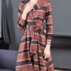 Plaid Coat Turndown Collar Wrap Coat Buttons Casual Coat - Image 3