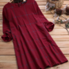 Plaid Long Sleeve Loose Crew Neck Plus Size Vintage Dress