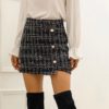 Plaid Tweed Pearls Button Streetwear Ladies Casual Mini Skirts - Image 3