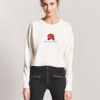 Rose Embroidered Long Sleeve Crop Logo Sweatshirt - Image 4