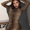 Leopard Print High Collar Long Sleeves Bodycon Dress