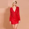 Sexy Deep V Long Sleeve Sequin Maxi Dresses - Image 2