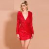 Sexy Deep V Long Sleeve Sequin Maxi Dresses - Image 4
