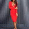 Sexy Long Sleeve Deep V Neck Bodycon Dress - Image 2