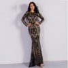 Sexy O Neck Long Sleeve Retro Sequin Maxi Dress