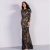 Sexy O Neck Long Sleeve Retro Sequin Maxi Dress - Image 2