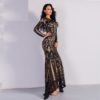 Sexy O Neck Long Sleeve Retro Sequin Maxi Dress - Image 4