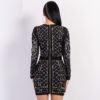 Sexy O-Neck Long-Sleeved Geometric Silver And Gold Studded Velvet Mini Dress - Image 6