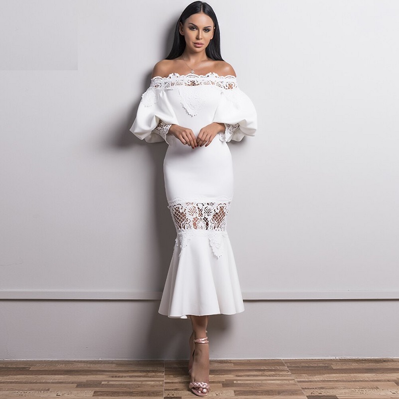 Sexy Off Shoulder Lantern Sleeve Lace Dresses