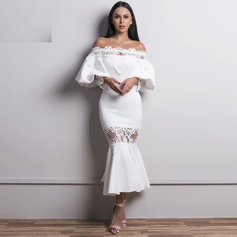 Sexy Off Shoulder Lantern Sleeve Lace Dresses - Image 2