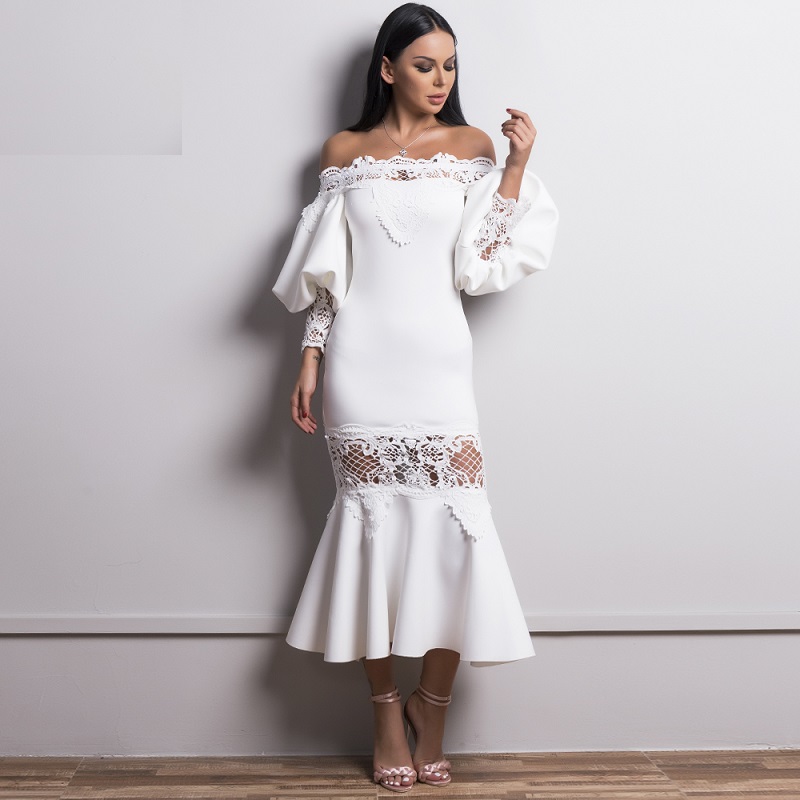 Sexy Off Shoulder Lantern Sleeve Lace Dresses - Image 3