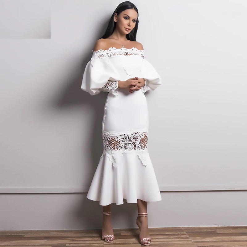 Sexy Off Shoulder Lantern Sleeve Lace Dresses - Image 4