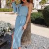 Sexy Off Shoulder One Sleeve Middle Split Dresses - Image 3