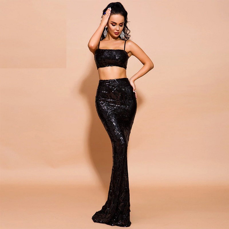 Sexy Off Shoulder Sequin Getrometry Co-ords - Image 2