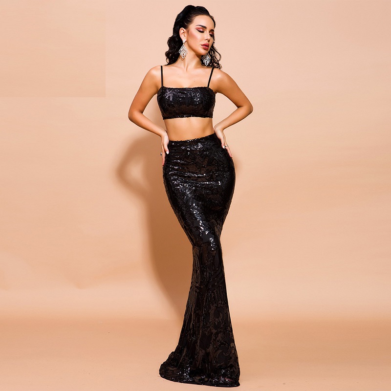 Sexy Off Shoulder Sequin Getrometry Co-ords - Image 3
