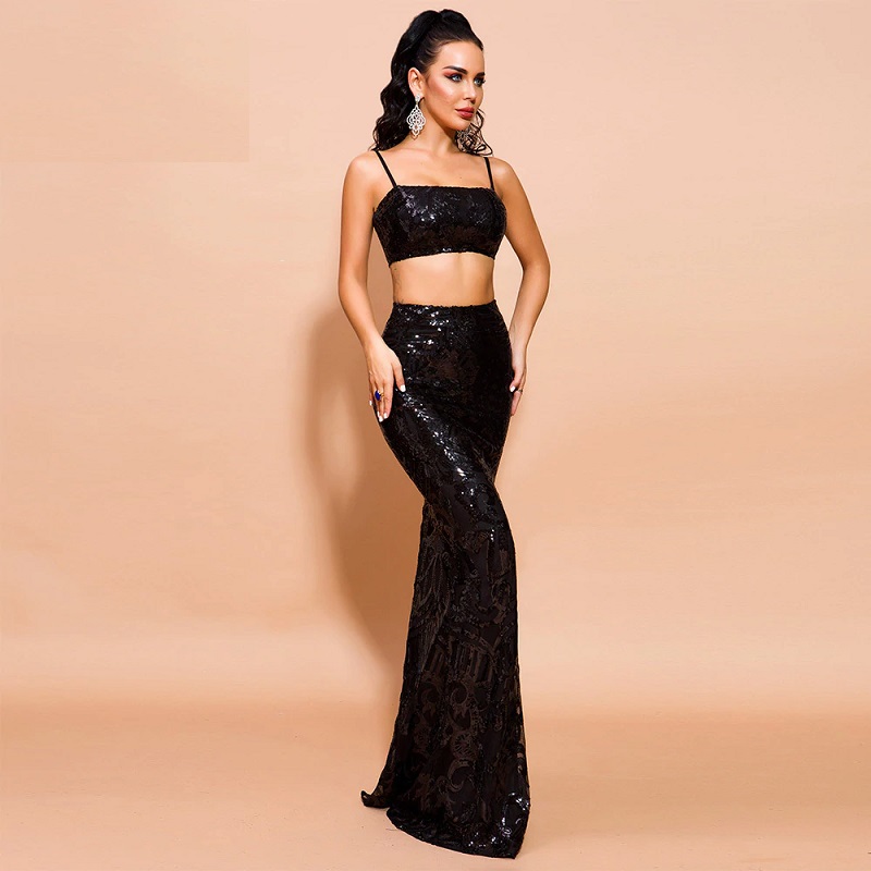 Sexy Off Shoulder Sequin Getrometry Co-ords - Image 4
