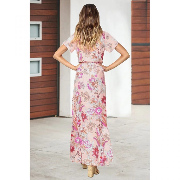 Sexy Ruffles Deep V-Neck High Waist Boho Print Maxi Dress - Image 3